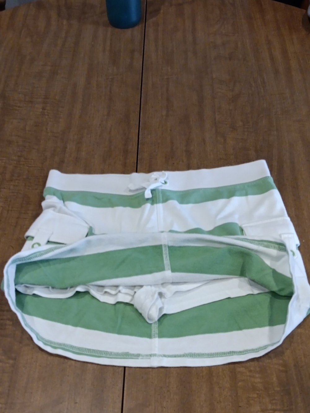 Faded Glory Green & White Striped Skort with Drawstring